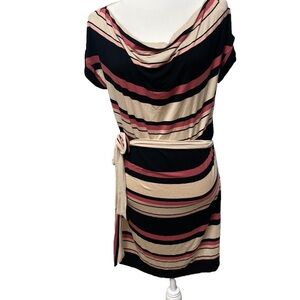 Loft XSmall Striped Short Sleeve Shirt Dress Pink Black Cream Pull-over Style